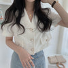 Blazer Women Single-breasted Lapel Short-sleeve Vintage Simple Elegant Office Lady Korean Style High-quality Trendy Slim Outwear