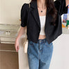 Blazer Women Solid Streetwear Cropped Outwear Summer Thin Loose Navel 3Colors All-match Casual Simple Office Lady Design Clothes