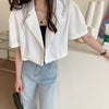Blazer Women Solid Streetwear Cropped Outwear Summer Thin Loose Navel 3Colors All-match Casual Simple Office Lady Design Clothes