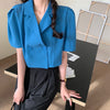 Blazer Women Solid Streetwear Cropped Outwear Summer Thin Loose Navel 3Colors All-match Casual Simple Office Lady Design Clothes