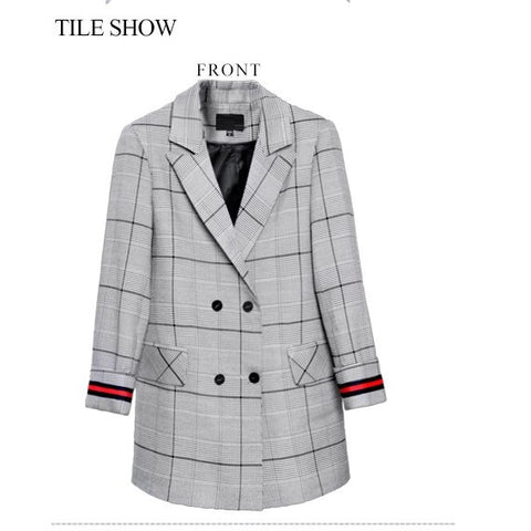 Blazer Women Spring Summer New Chic Vintage Formal Loose Casual Women's Plaid Blazers Brown