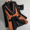 Blazer Women Suit Jacket Slim Fit Grace Coat Designer  Office Business Attire Splicing Belt Oversized