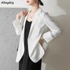 Blazer Women Summer Solid Elegant Korean Style Loose Long Sleeve Casual Outwear Chiffon Thin 2023 Cool Ins Streetwear Clothing