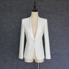 Blazer Women White And Black Long Sleeve Pocket Office Lady Blazer Button Shaml Collar Female Work Wear Jacket Suit Casual