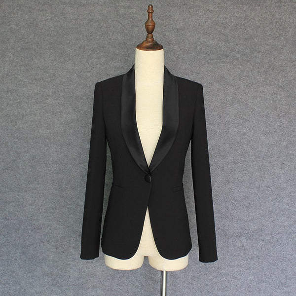 Blazer Women White And Black Long Sleeve Pocket Office Lady Blazer Button Shaml Collar Female Work Wear Jacket Suit Casual