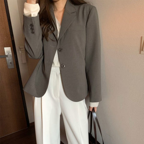 Blazer Women Women's Suit Jacket Short-Length Gray Loose Autumn Veste Femme