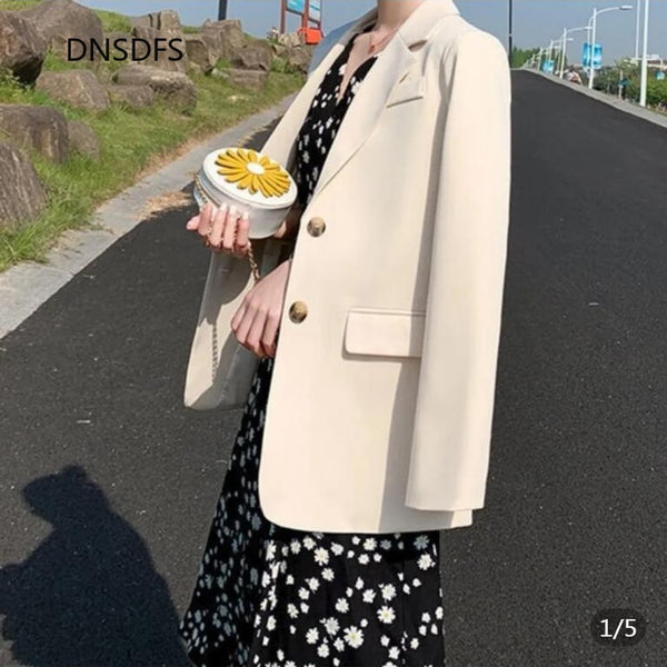 Blazer Women's 2022 Spring Autumn Clothes Korean Loose Office Mid-length Jacket Casual Black Oversized Blazers Suit Women