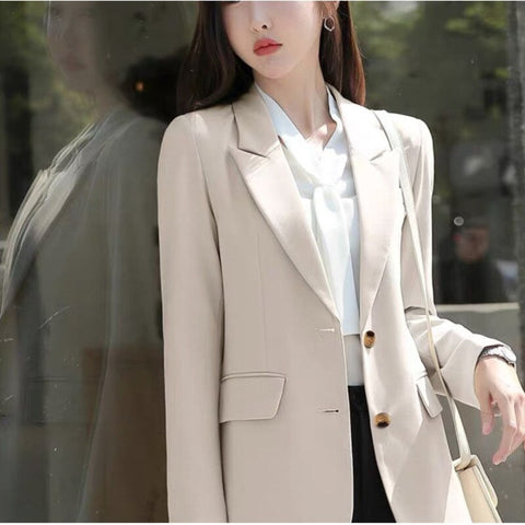 Blazer Women's Elegant Professional Jacket Korean Autumn Loose Casual Vintage Solid Color Single-breasted Blazer