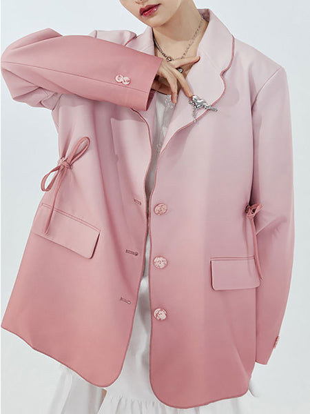 Blazer Women2023 Spring/summer Pink Gradient Irregular Bow Loose All-match Long Sleeve Suit Jacket Women's Oversized Jacket