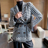 Blazer Woolen Coat Women Autumn Winter Elegant Double Breasted Plaid Thick Office Work Jacket Suit With Waist Bag LU1786
