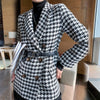 Blazer Woolen Coat Women Autumn Winter Elegant Double Breasted Plaid Thick Office Work Jacket Suit With Waist Bag LU1786