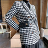 Blazer Woolen Coat Women Autumn Winter Elegant Double Breasted Plaid Thick Office Work Jacket Suit With Waist Bag LU1786