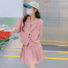 Blazer and Skirt Set Two Piece Suits 2023 Summer Women Elegant Preppy Style Short Sleeve Coat Jacket Mini Pleated Skirts 2326