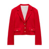 Blazer women's spring 2022 temperament red lapel long-sleeved pocket button decoration short casual blazer