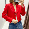 Blazer women's spring 2022 temperament red lapel long-sleeved pocket button decoration short casual blazer