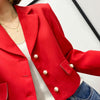 Blazer women's spring 2022 temperament red lapel long-sleeved pocket button decoration short casual blazer