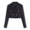 Blazers For Women 2023 Street Style Double Breasted Cropped Blazer Suit Jacket Peak Lapel Long Sleeve Elegant Black Tweed Blazer