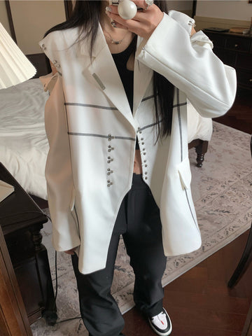 Blazers For Women Elegant Stylish Temperament 2023 Autumn Trend Long Sleeve Lapel Personality Coat