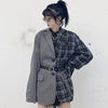 Blazers Harajpoo Women Stitching Plaid Suit Harajuku 2022 Spring Autumn Clothing Ins Loose Long Sleeve Casual Streetwear Coat