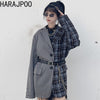 Blazers Harajpoo Women Stitching Plaid Suit Harajuku 2022 Spring Autumn Clothing Ins Loose Long Sleeve Casual Streetwear Coat