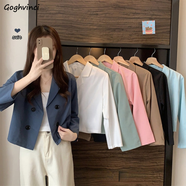 Blazers Woman Casual Office Ladies All-match Elegant Button Spring Sweet Long Sleeve Ins Simple Korean Style Basic