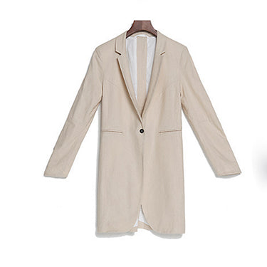 Blazers Women 54% Linen Blended Simple Design Single Button Pockets 2 Colors Ladies Causal Suit Coat Spring 2022 New Fashion