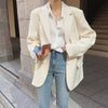 Blazers Women All-match Casual Outwear Oversized Beige Single Breasted Solid Korean Style Office Ladies Elegant Soft