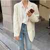 Blazers Women All-match Casual Outwear Oversized Beige Single Breasted Solid Korean Style Office Ladies Elegant Soft