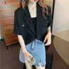 Blazers Women All-match Temperament Stylish Solid BF Style Summer Casual Thin Female Korean Loose Basic Notched Crops Clothing