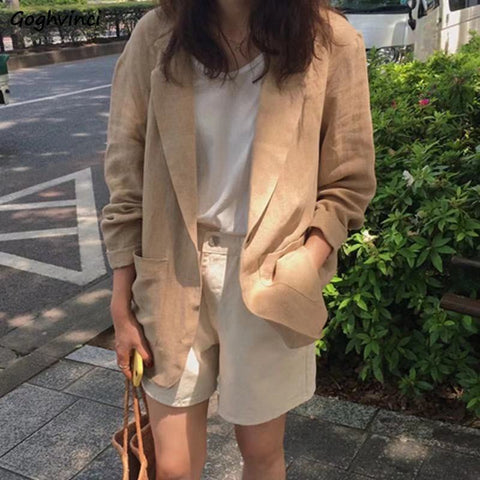 Blazers Women Autumn Notched Pockets Office OL Outwear Vintage Long Sleeve Oversize All-match Korean Style Single Button Ins