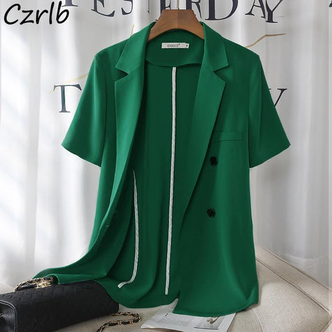 Blazers Women Basic Korean Chic Casual Simple Solid Design All-match Retro Outwear Thin Summer Short Sleeve Ladies