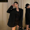 Blazers Women Black Autumn Loose Office Lady All-match Elegant Pockets Holiday Formal Ulzzang Tender Outwear