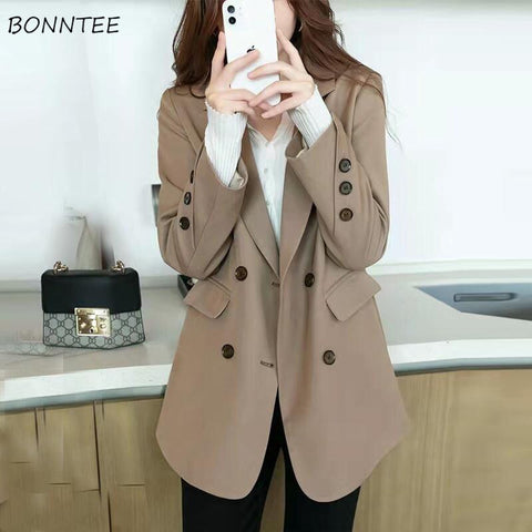 Blazers Women Casual Outwear Korean Style Loose Design Feminine Popular Basic Streetwear All-match Solid Spring Fall Clothing