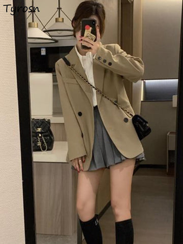 Blazers Women Casual Pure All-match Minimalist Design Classic Retro Ladies Spring Loose Korean Style Basic Office Daily