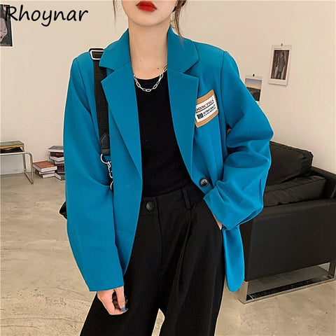 Blazers Women Chic Elegant Autumn Spring Simple Notched Long Sleeve Outerwear Temperament Lady Office Cozy Vintage Korean Style