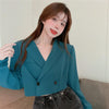 Blazers Women Chic Lady Double Breasted Blazer Vintage Coat  Korean Spring Loose Elegant Office Long Sleeve Outerwear Clothing