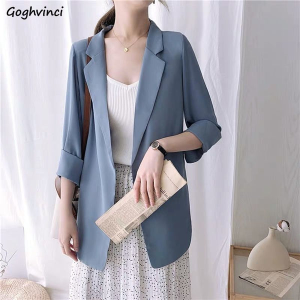 Blazers Women Chiffon Korean Outwear Spring Sunscreen Loose Without Placket Solid Simple Long All-match Soft Streetwear