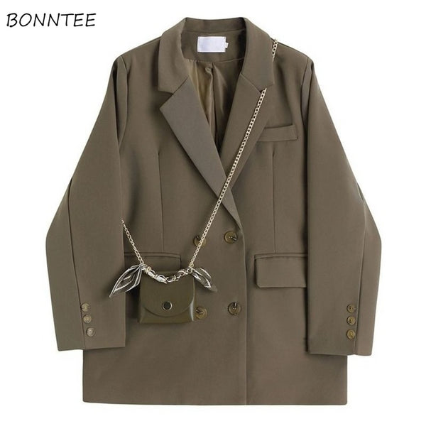 Blazers Women Coffee Office Lady Long Sleeve Solid Classic Double-breasted 2023 Designer Loose Spring Ins Popular