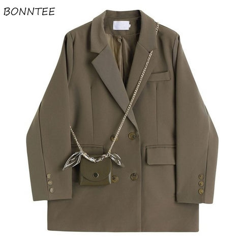 Blazers Women Coffee Office Lady Long Sleeve Solid Classic Double-breasted 2023 Designer Loose Spring Ins Popular