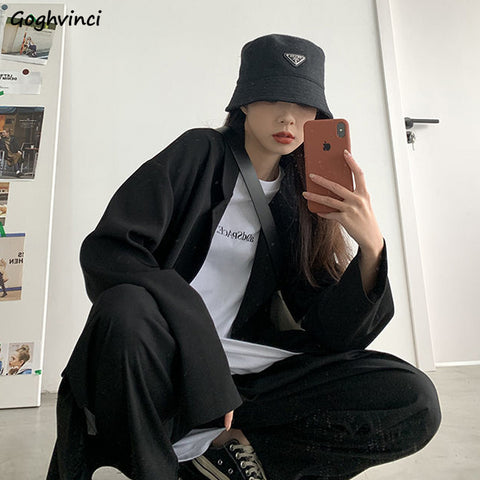 Blazers Women Cool Girls Boyfriend Ulzzang Chic Pockets Loose Student Casual Hip Hop Punk Stylish All-match Solid Simple Outwear