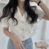 Blazers Women Crop Outerwear Summer Elegant Buttons Sweet Princess Notched Collar Short Sleeve Solid Girls Clothing Retro Korean