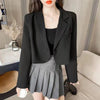 Blazers Women Crop Outwear Spring Office Ladies Solid Design Retro Casual Simple Korean Chic Female All-match Elegant