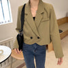 Blazers Women Cropped Design Spring Clothes Korean Style Double Breasted Outwear College Simple Streetwear Casual