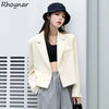 Blazers Women Cropped Female Clothing Chic Retro Loose Solid Single Button Office Lady Streetwear Soft Casual Preppy Style Ins