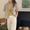Blazers Women Cropped Summer Loose Elegant Office Lady Basic Single Breasted Minimalist Street Temperament Daily Outwear Chic