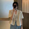 Blazers Women Cropped Summer Loose Elegant Office Lady Basic Single Breasted Minimalist Street Temperament Daily Outwear Chic