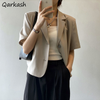 Blazers Women Cropped Summer Loose Elegant Office Lady Basic Single Breasted Minimalist Street Temperament Daily Outwear Chic