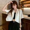 Blazers Women Crops Chic Stylish Solid Notched Ulzzang Summer Ins Double Breasted Sweet Style Students Outerwear Basic Mujer New