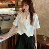 Blazers Women Crops Chic Stylish Solid Notched Ulzzang Summer Ins Double Breasted Sweet Style Students Outerwear Basic Mujer New