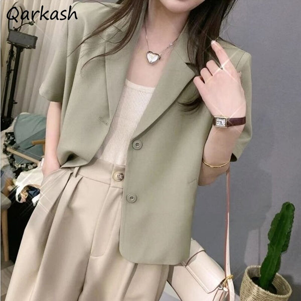 Blazers Women Crops Soft Office Ladies Ulzzang High Street Summer Notched Basic Mujer De Moda Popular Thin Ins Outerwear